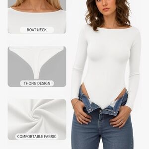 White Boat Neck Thong Bodysuit